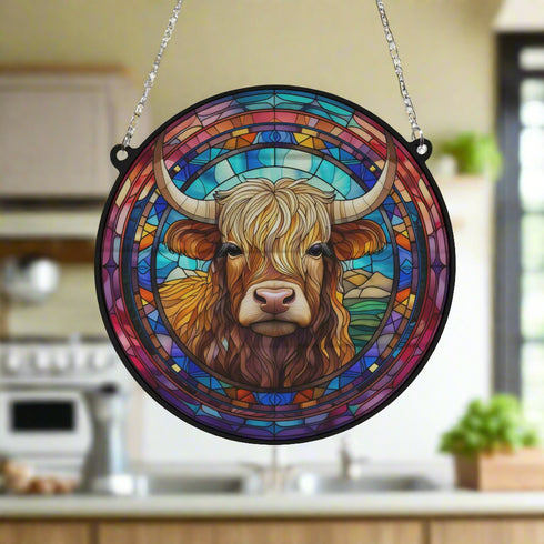 BooBoo Highland Cow Stained Glass Effect Suncatcher